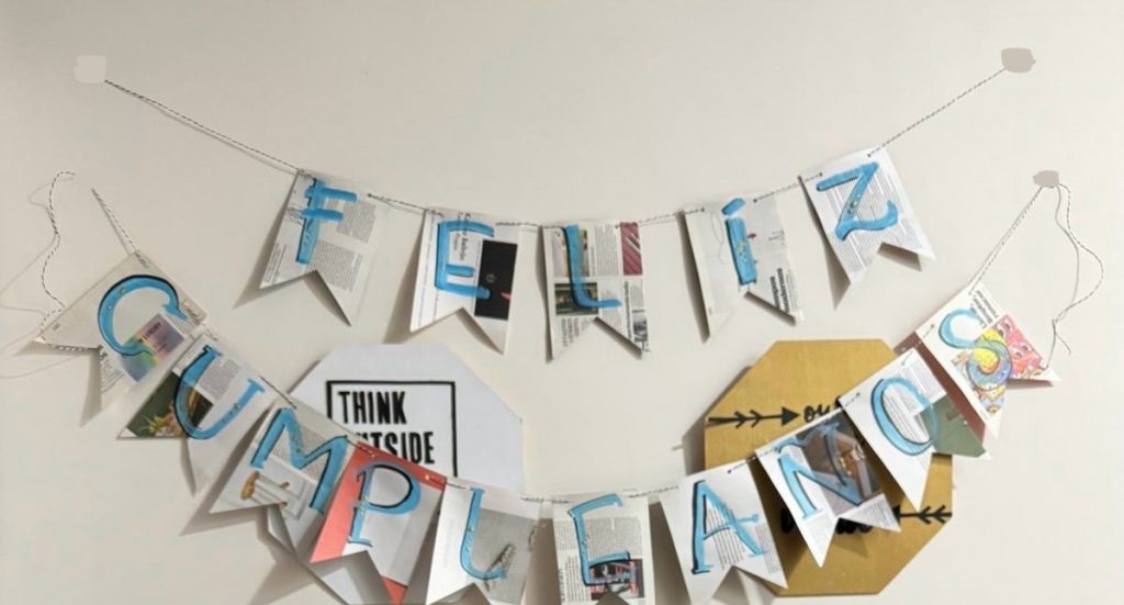 Decoración cumpleaños con revistas recicladas